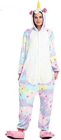 Magical Adult Unicorn Onesies Pajamas for Christmas Costume and Sleepwear (XL, Purple Star)