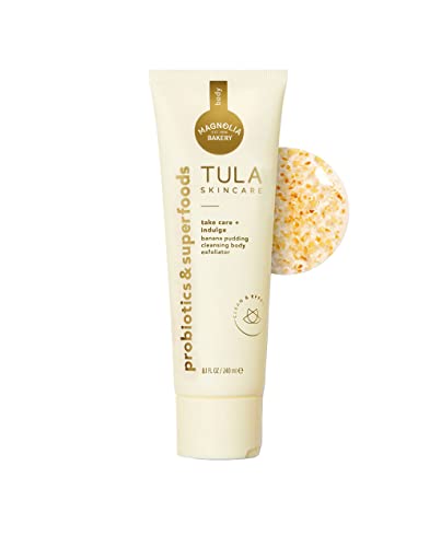 TULA Skin Care Take Care + Indulge Banana Pudding Cleansing Body Exfoliator | Foaming Body Cleanser & Exfoliator. Gently exfoliates while you cleanse featuring a scent collaboration with Magnolia Bakery | 8.1 FL OZ