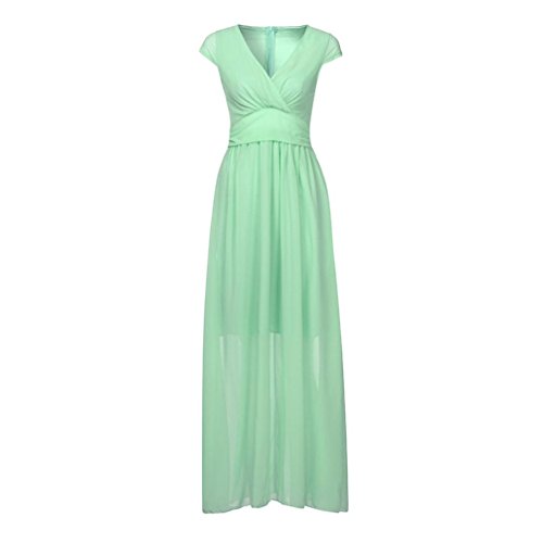 VibolaÂ® Women' Dress, Fashion Casual Solid Chiffon V-Neck Evening Party Long Dress (Size:S, Mint Green)