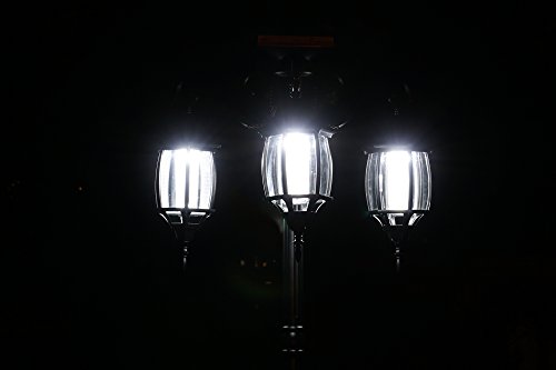 Sun-Ray 312013 Madison 3-Head Solar LED Lamp Post and Planter, 7 ft, Black, Batteries Included