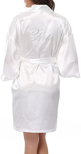 Perfect Corset Women's Wedding Short Kimono Robe for bride and Bridesmaids With Rhinestone For Wedding Party, Bride White M