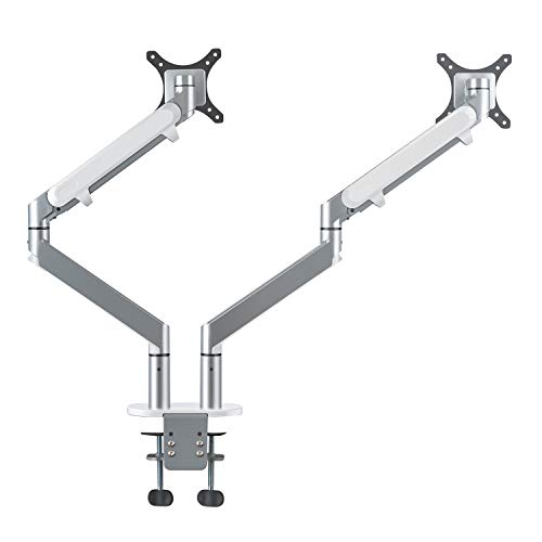 AITERMINAL Dual Monitor Arm Monitor Desk Mount Stand Full Motion Swivel Gas Spring for 17”-27” Computer Monitor from 4.4 to 19lbs-Silver