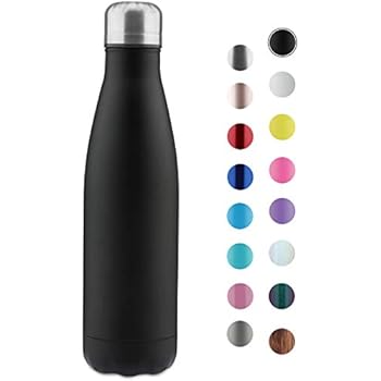 JEAREY Water Bottle Stainless Steel 17oz BPA Free Leak Proof Cola Shape Flask Kids Thermoses for Sports Travel Outdoor (Black, 1pack)