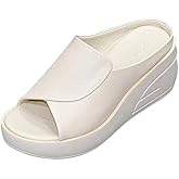 Women's Fish Mouth Platform Wedge Slippers,Lightweight Comfy Backless Mules Open Toe Non-slip Softsole Boho Beach Sandals (4.5,Beige,4.5,Women)