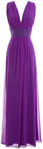 Diyouth Long Column Bridesmaid Dresses V-neck Chiffon Prom Party Gowns Purple Size 4