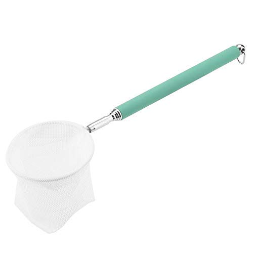 Premium Small Aquarium Telescopic Fish Net for Shrimp and Betta Tanks - Professional Skimming Net with 20-56.5cm Extendable Handle, Round Green