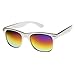 zeroUV Flat Matte Reflective Flash Color Lens Large Horn Rimmed Style Sunglasses - UV400 (White Rainbow)