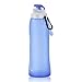 HAMSWAN 500ml Water Bottle Bpa Free Silicone Foldable Bottle with Hook [Leakproof, Heatproof, Portable, Semi-Transparent] for Outdoor Sports (17OZ)- Blue