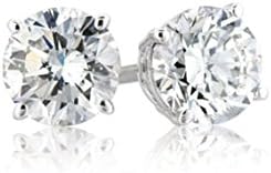 Unisex 14k White Gold Over Sterling Silver 1/4 Carat Round White Crystal Diamond Stud Earrings