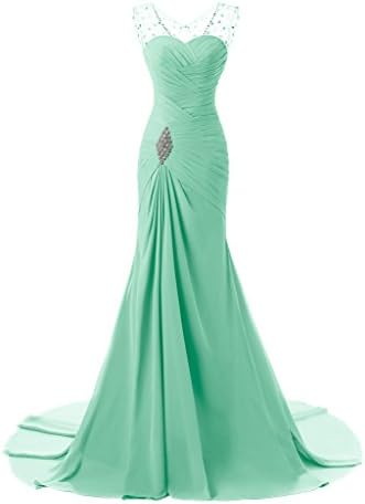 JoyVany Sexy Mermaid Prom Dress 2016 Beaded Chiffon Long Formal Party Dresses Aquamarine Size 16