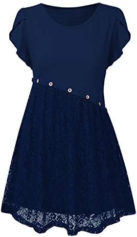 LANISEN Womens Summer Short Sleeve Lace T-Shirts Causal Swing Buttons Tunic Tops