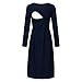 Maternity Nursing Dress,Crytech Solid Color Long Sleeve Double Layer Knee Length Midi Dress for Breastfeeding Pregnancy Loose Casual Sleepwear Nightgown Casual Clothes (Medium, Navy)thumb 1