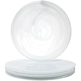 Vikko Charger Plates, Set of 6 White Alabaster Dinner Plates, 13" Plate with Marbelized, Swirl Design, Elegant Glass Charger, Dishwasher Safe