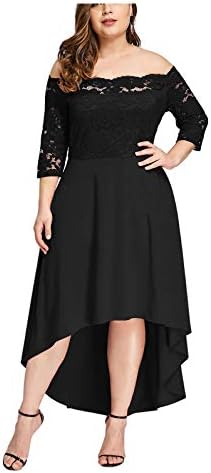 Hannavivi Women Plus Size Vintage Lace Midi Dresses Plain Off The Shoulder Cocktail Party Dresses