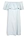 Clothink Women Blue Denim Cotton Off Shoulder Ruffle Plain Shift Dress S