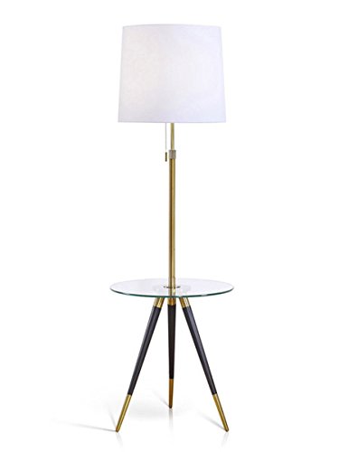 HOMEGLAMPremiere Tripod Floor Lamp with Glass Tray, Modern Floor Lamp, Adjustable Heigh - Antique Brass