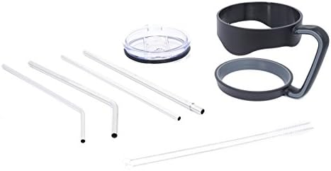 Bundle Accessory Combo Set For Yeti, RTIC, Ozark Trail 30 OZ Tumblers. Includes Anti-Slip Plastic Handle Grip + Splash-Proof Lid + 2 Thick and 2 Thin 18/8 Stainless Steel Straws + 2 Cleaning Brushes