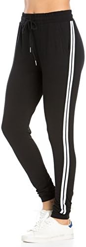 My Yuccie Women's Comfy Jogger Pants with Zipper Side Pockets (S - XL) (Black Stripe, Large)