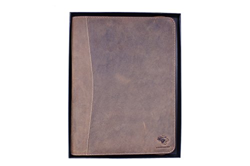 Premium Genuine Leather RFID Blocking Business Portfolio/Professional Organizer with Zipper Black by Lowenherz (14.25 x 10.75 x 1.15, Brown Crazy Horse)