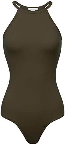 KOOLDO Womens Solid Classic Sexy High Neck Sleeveless Solid Bodysuit