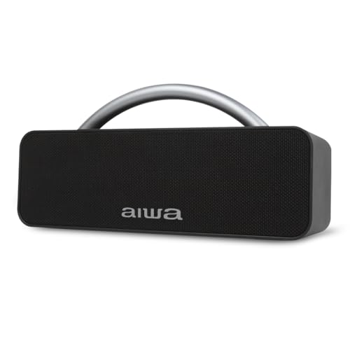 Aiwa Bocina Portátil Bluetooth 5.1 Tipo Boombox 20W RMS, Sonido Estéreo TWS, Resistente al Agua IPX5, Radio FM, USB, AUX, Batería hasta 11H, Compatible con Asistentes de Voz, Modelo AWS80BTB Negro