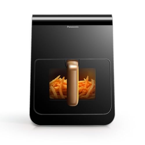 Panasonic NF-CC600AXE Friggitrice ad Aria con Finestra trasparente resistente, 6L, 80-200°C, Timer Digitale e LCD, Vapore Delicato, 11 Programmi, Facile Pulizia, Maniglia Nero/Blu Scuro e Oro Rosa