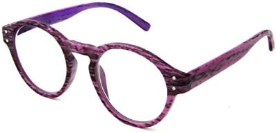 Hot Optix Womens Large Round Reading Glasses with Woodgrain, Purple Frame/ Clear Lens/ +2.50