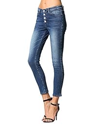 Flying Monkey Sweetheart Expuesto Button Up Fly Mid Rise Dark Wash Tobillo Skinny Jeans Y2581