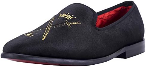 ELANROMAN Black Loafers Dress Men Velvet Shoes of Embroidery Luxury Party Wedding Smoking Slippers Slip on Penny Casual Velvet Shoes for Men 21 Style