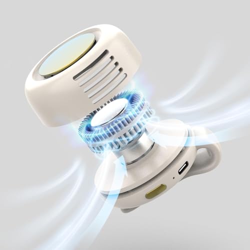 SULVGO Clip On Mini Bladeless Fan - Portable 3-Speed Personal Fan with USB-C, for Waist, Bag & Neck (White)