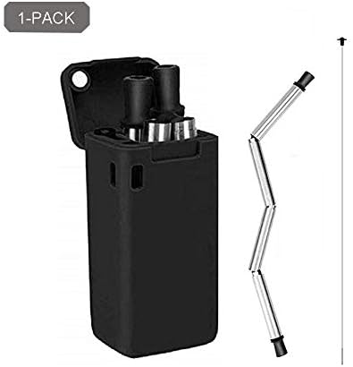 Collapsible Reusable Straw, Stainless Steel Drinking Straw, Food-grade Foldable Metal Silicone Straw with Case and Cleaning Brush for Party, Travel, Household, Outdoor