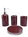 WPM 4 Piece Ceramic Bathroom Accessories Set - Burgundy - Our Complete Bath Decor Kit Includes Designer Soap or Lotion Dispenser - Toothbrush Holder - Tumbler - Soap Dish