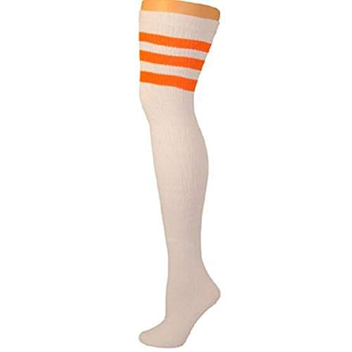 AJs Retro Thigh High Tube Socks - White, Neon Orange