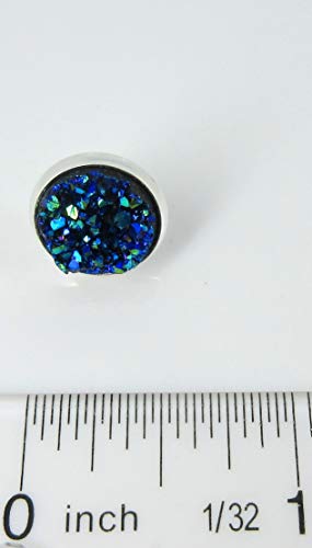 Silver-tone Blue Faux Druzy Stone Stud Earrings 12mm - Thumbnail 4