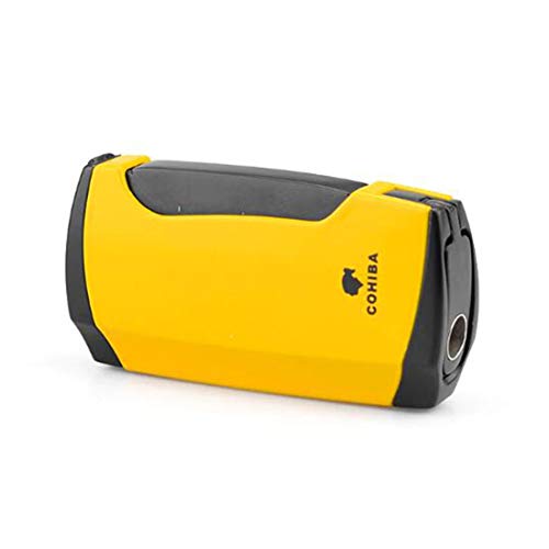 Cohiba Cigar Torch Lighter with Punch 2 Torch Jet Flame Butane Refillable High Quality Lighters Without Gas (Yellow)