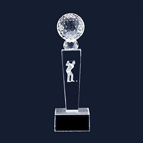 Crystal Golf Ball Tower Trophy with Male Hologram | 7, 8, 10, or 12 Inches Tall | Free Engraving