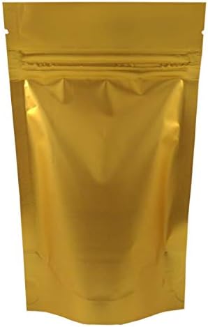 Rightpak Gold Matt Aluminium Foil Stand Up Pouches with Resealable Zipper and Tear Notch for Food Packaging (100qty) (SP1-8cm x 13cm + 5cm)