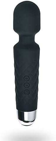 LSZHU Waterproof Cordless Therapeutic Wand Massager Waterproof Elegant Power USB Rechargeable 25 Patterns Vibration For Muscle Aches & Sports Recovery (Black)