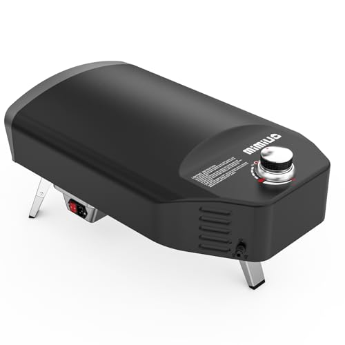 Mimiuo Gas Pizza Oven with Rotating Function for the Garden, Portable Pizza Oven Outdoor with 33 cm Round Pizza Stone and Pizza Shovel, Black (Global Patent)