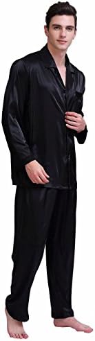 Mens Silk Satin Pajamas Set Black XL