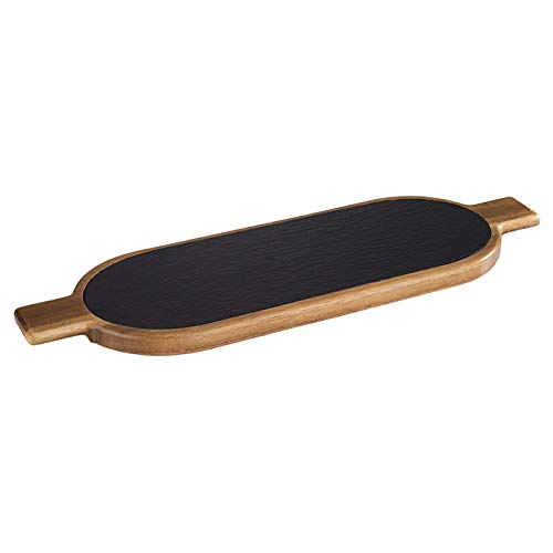 APS Serving Board 2-Piece 40 x 15 cm, Rustic Wooden Board, Acacia Wood Chopping Board with Natural Slate Plate