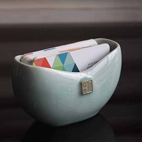 BangQiao Ceramic Business Name Card Holder Display Stand for Desk, Home and Office, Light Cyan Color