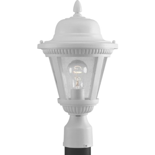 Progress Lighting P5445-30 1-Light Cast Post Lantern with Clear Seeded Glass, White