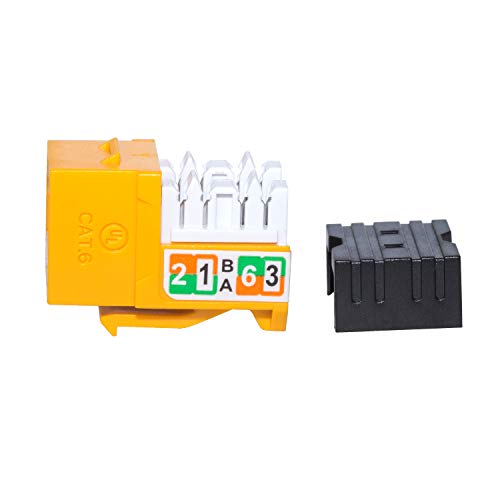 LINKOMM 25-Pack RJ45 Cat6 Slim Profile UTP Unshielded Keystone Jack with Punch-Down Palm Holder (Yellow)