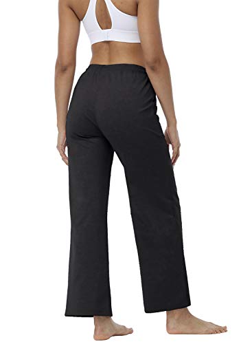 JULYER Womens Lounge Pants Drawstring Bootcut Wide Leg Yoga Pants for Women with Pockets (Black, X-Large)
