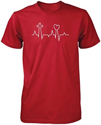 Aprojes EKG Life Line Pulse Love Heart Cross Jesus Christian T-Shirt for Men (XL, Red)