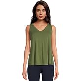 Time and Tru Women's High Low V-Neck Tank Top (as1, Alpha, m, Regular, Regular, Green Chili)