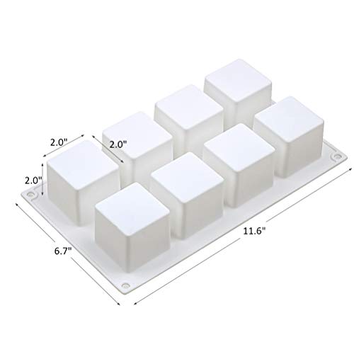3D Square Silicone Mold, Mousse Cake Baking Molds, Dessert Molds for Soap bar Candle, Jelly, Brownie, Cheesecake, Chocolate Truffle Pudding and Ice Cream Bombe, 8-Cavity (11.6 x 6.7 x 2.0 Inch)