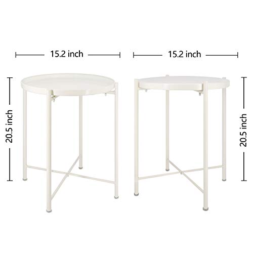 Round Side Table Accent Table Removable and Waterproof End Tables Metal Side Table for Living Room Bedroom Balcony Office (White)