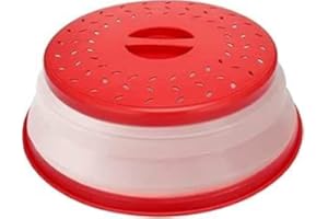Collapsible Microwave Cover for Food Microwave Splatter Cover Fruit Drainer BPA-Free Dishwasher Safe 10.5 inch (RED)